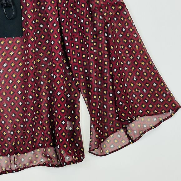 Lane Bryant Maroon Diamond Sheer Long Sleeve‎ Peasant Shirt Top Womens 18 20 NEW - Picture 3 of 7